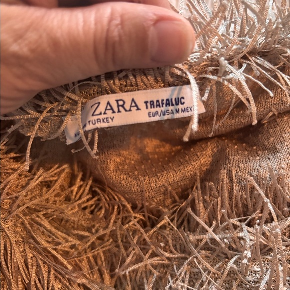 Zara Tan Short Sleeve Fringe Top - Picture 4 of 11